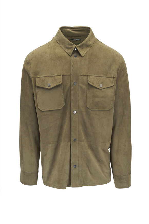 Kiton Olive Suede Shirt Jacket