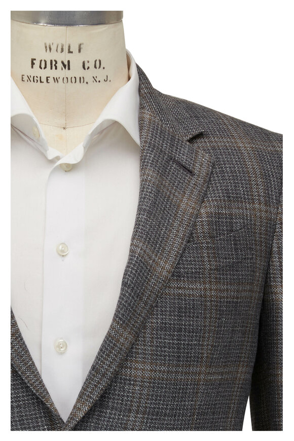 Zegna - Gray & Beige Plaid Cashmere Blend Sportcoat