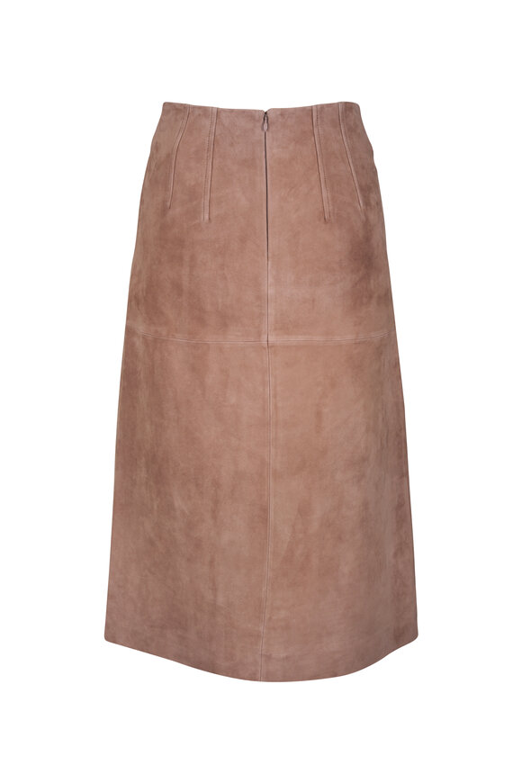 Veronica Beard Callisian Bark Brown High-Rise Suede Midi Skirt - view 2