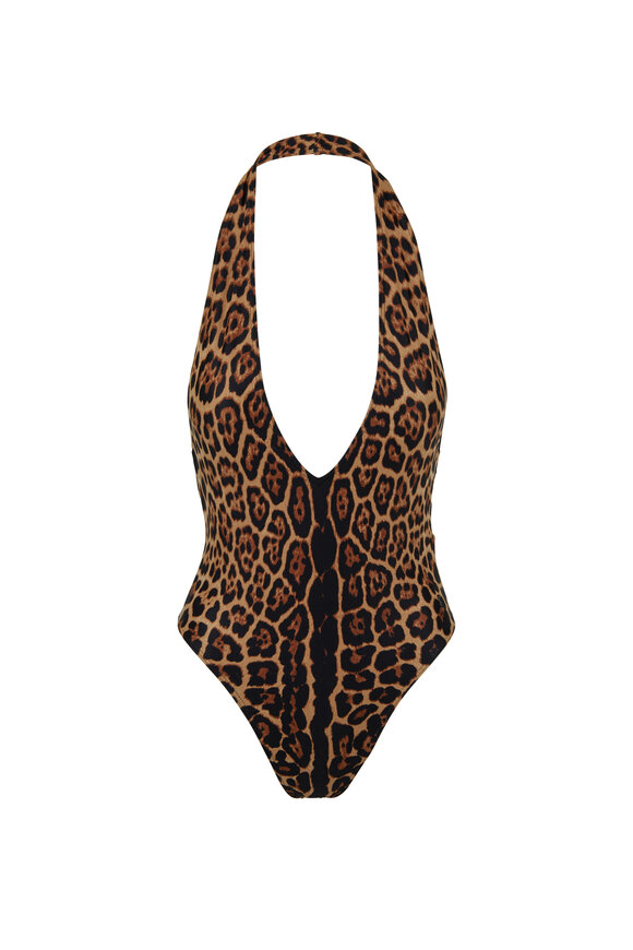 Saint Laurent - Leopard High-Cut Halter Swimsuit