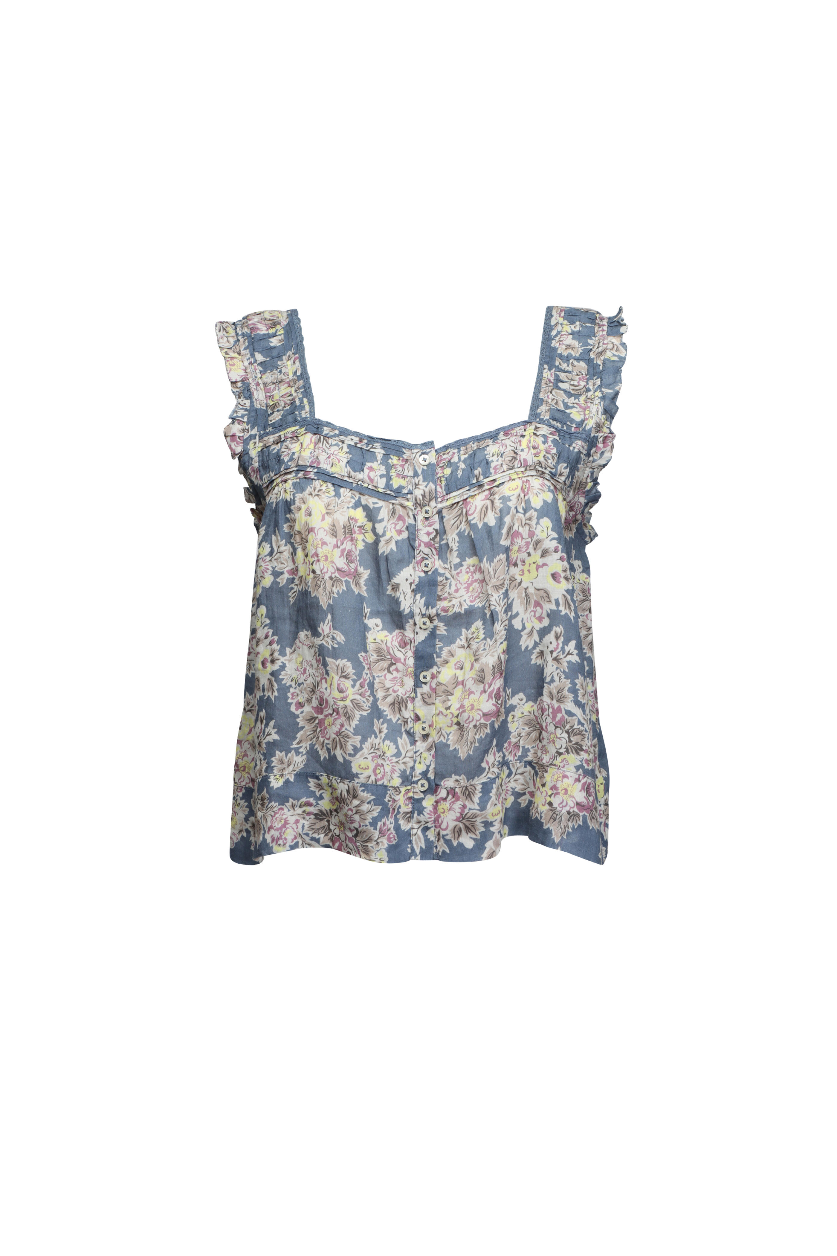 The Great - Victorian Indigo Floral Pleat Tank