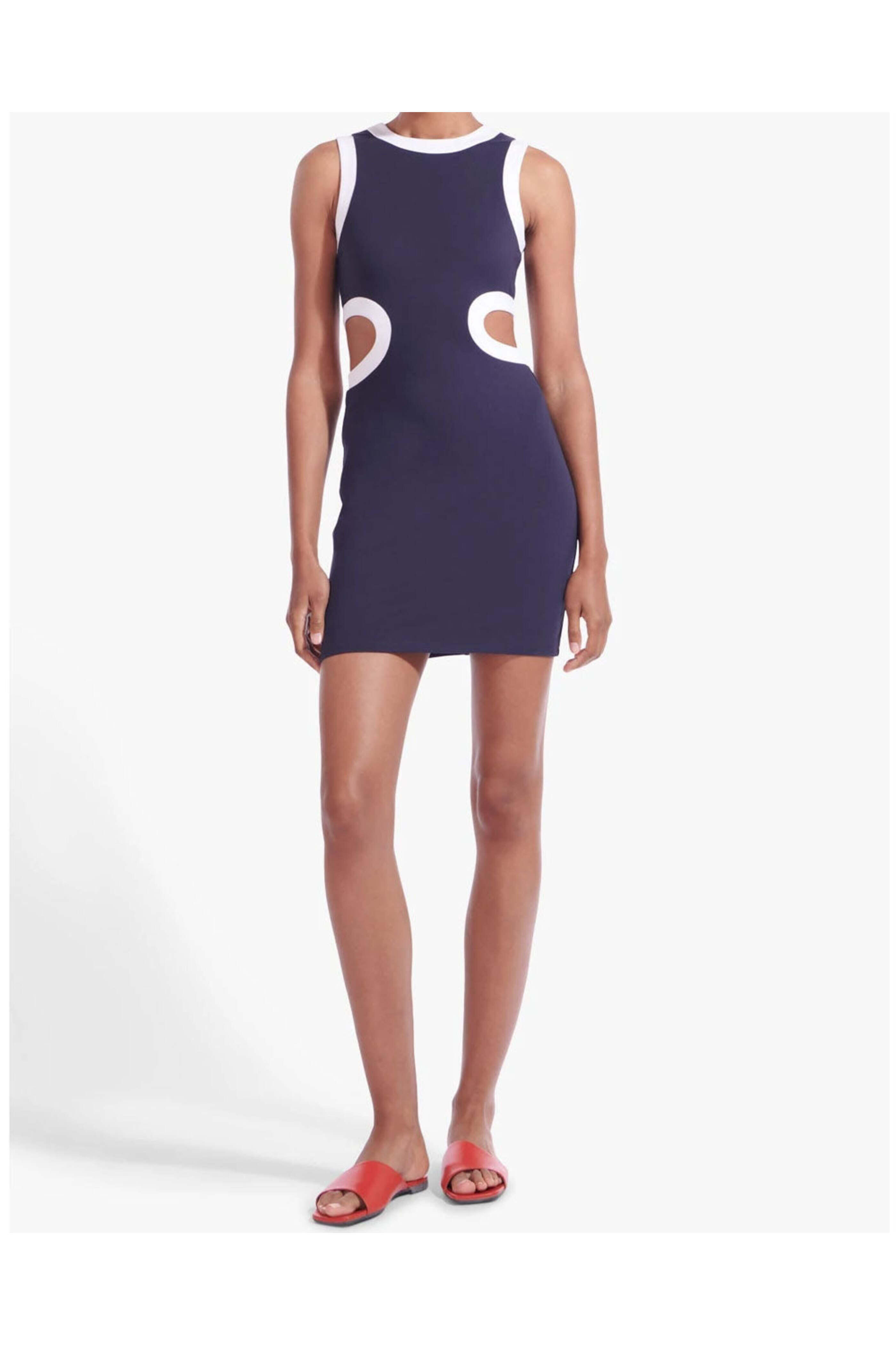 Staud - Navy and White Dolce Mini Dress