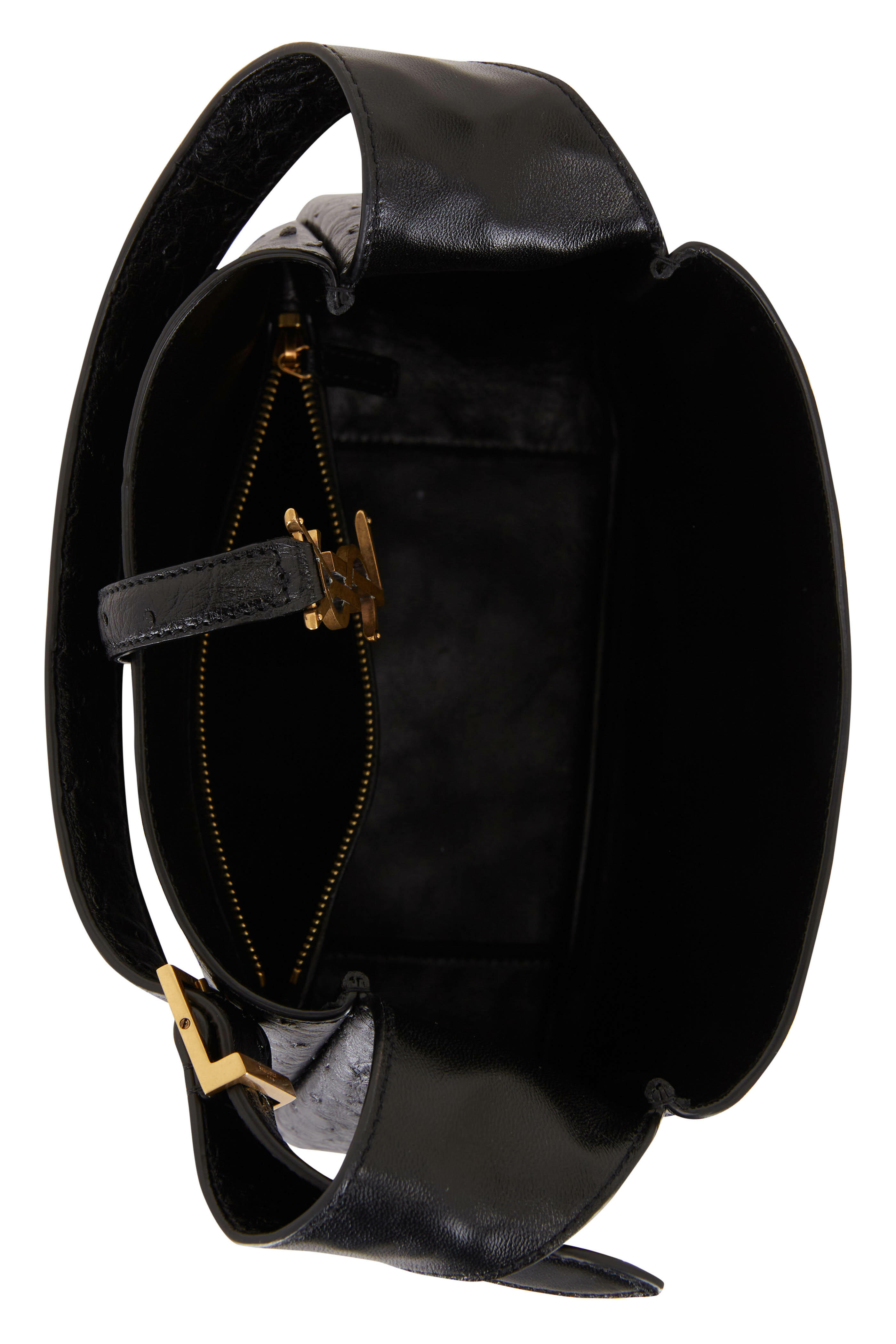 YVES SAINT LAURENT Black Crackled And Glazed Leather Hobo Bag