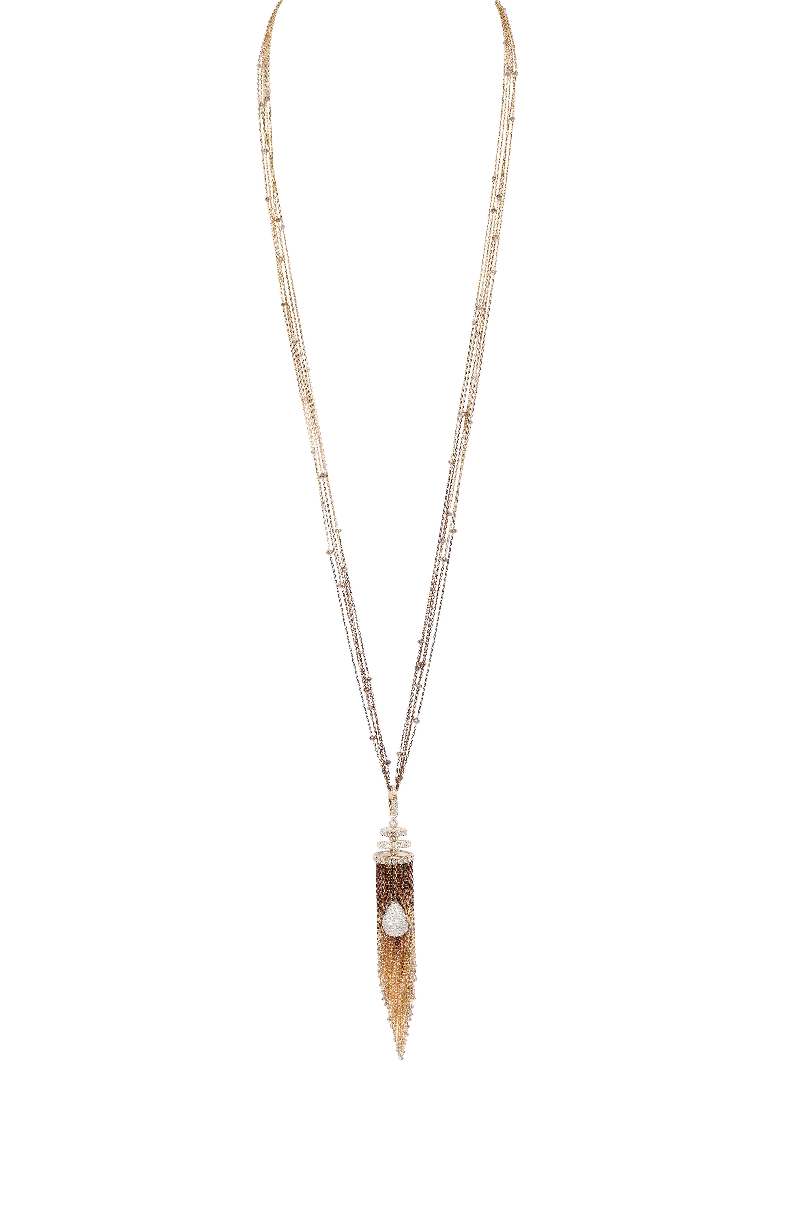 Mariani - Yellow Gold Brown Diamond Tassel Necklace