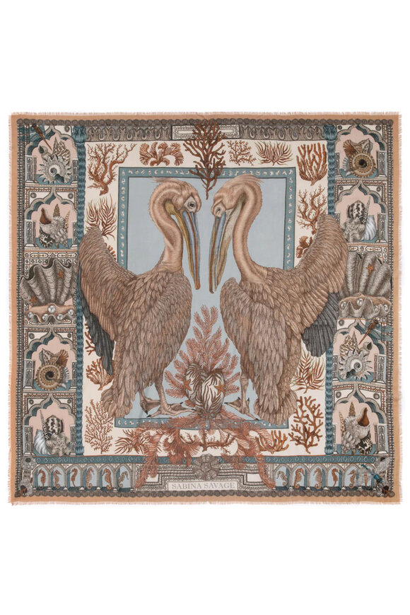 Sabina Savage Pelicans & the Sea Coral Salt Cashmere Shawl 135