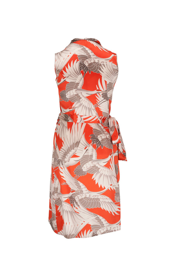 Kiton - Orange Silk Bird-Print Dress 