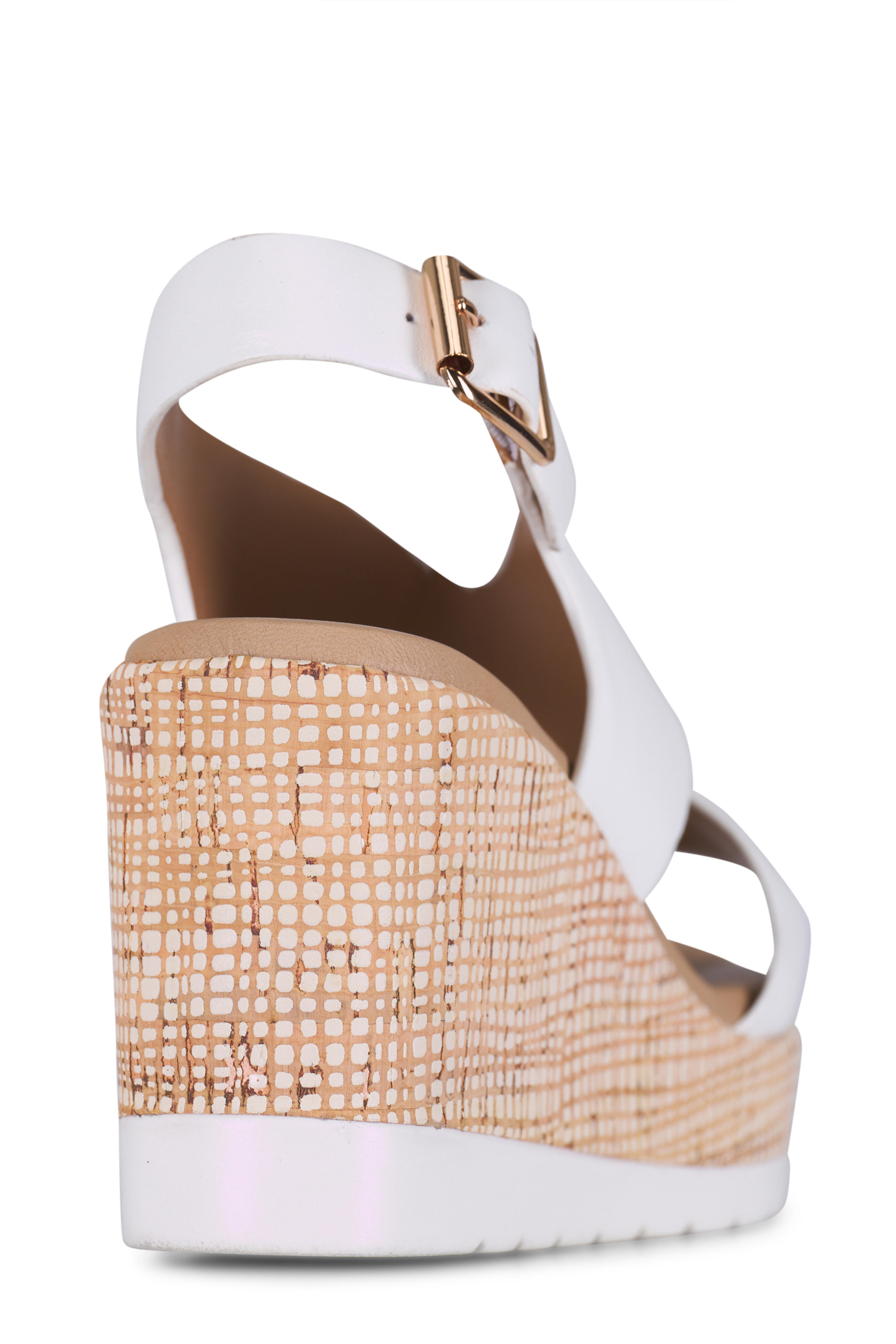 Ron White - Dacota White Leather Wedge Sandal, 80mm