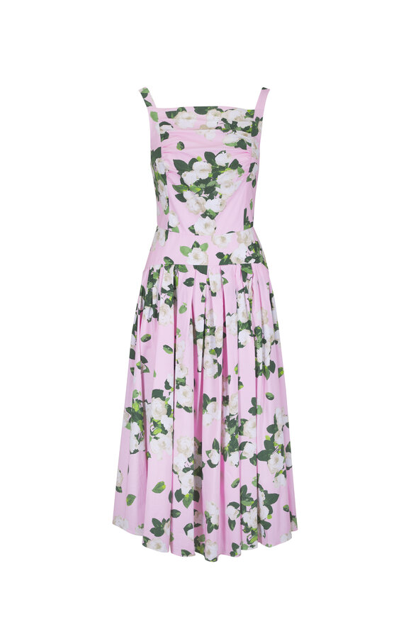 Carolina Herrera Blush Floral Print Midi Dress