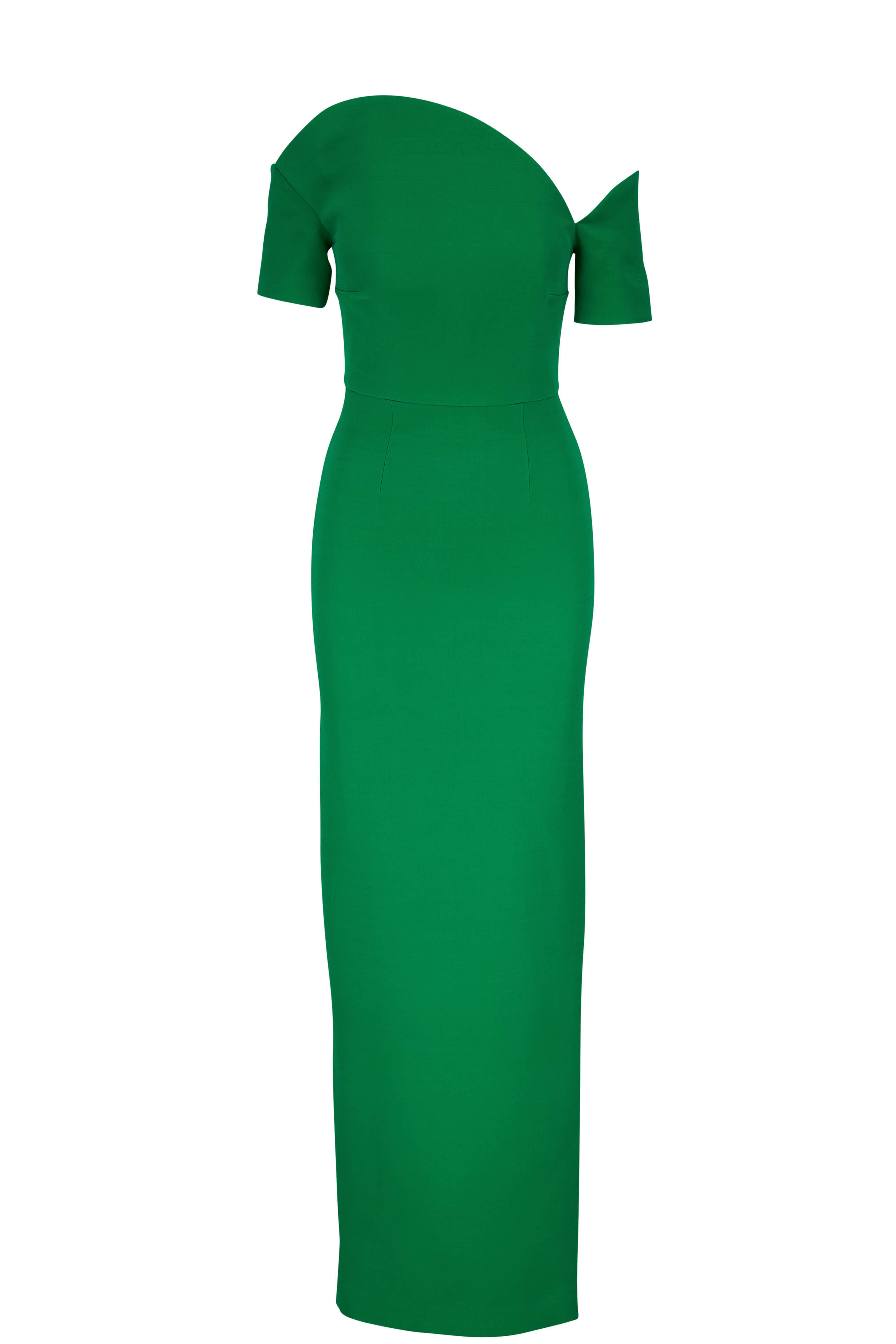 Roland Mouret - Green Wool & Silk Asymmetric Maxi Dress