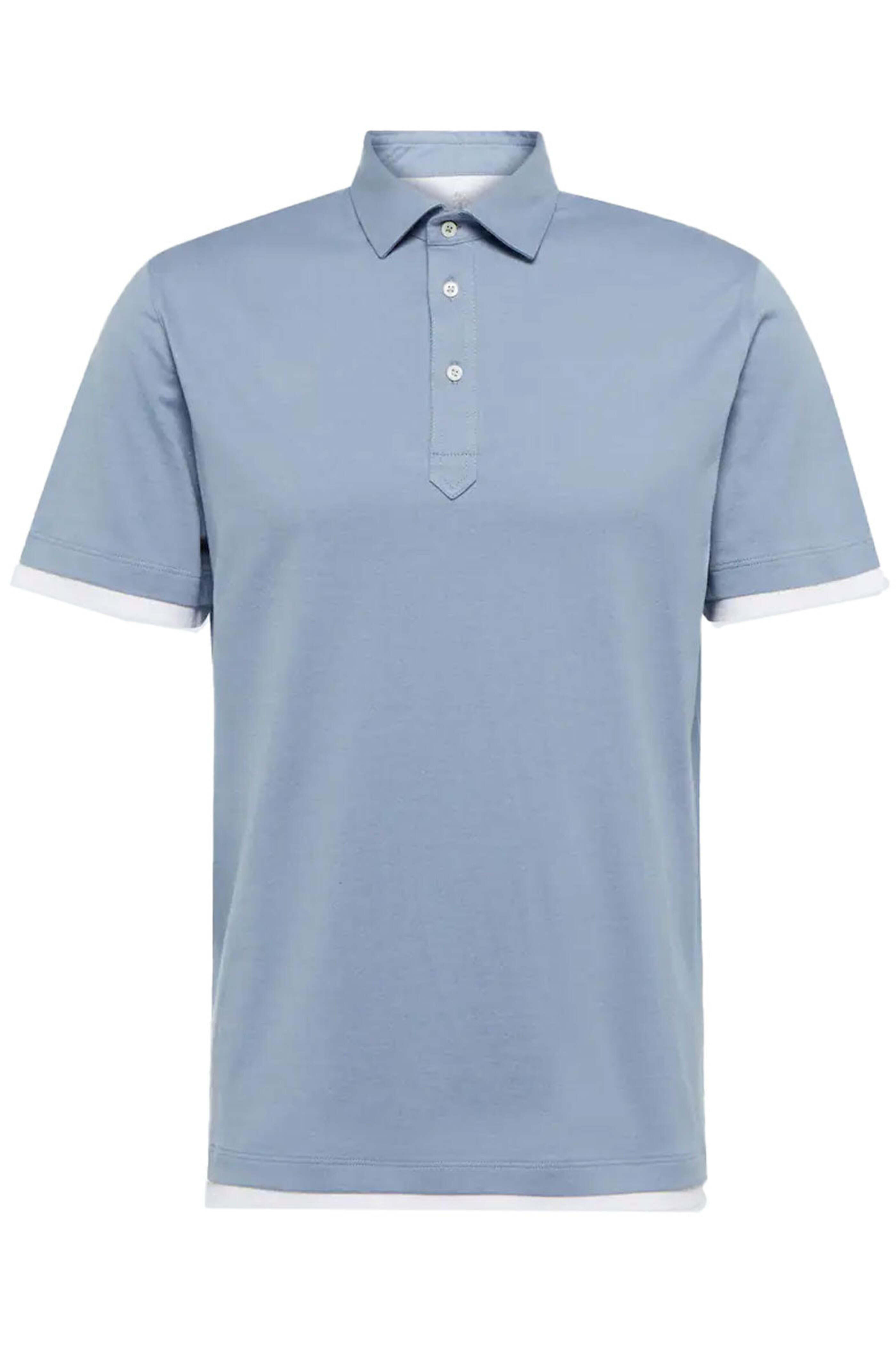 Brunello Cucinelli - Denim and White Contrast Polo