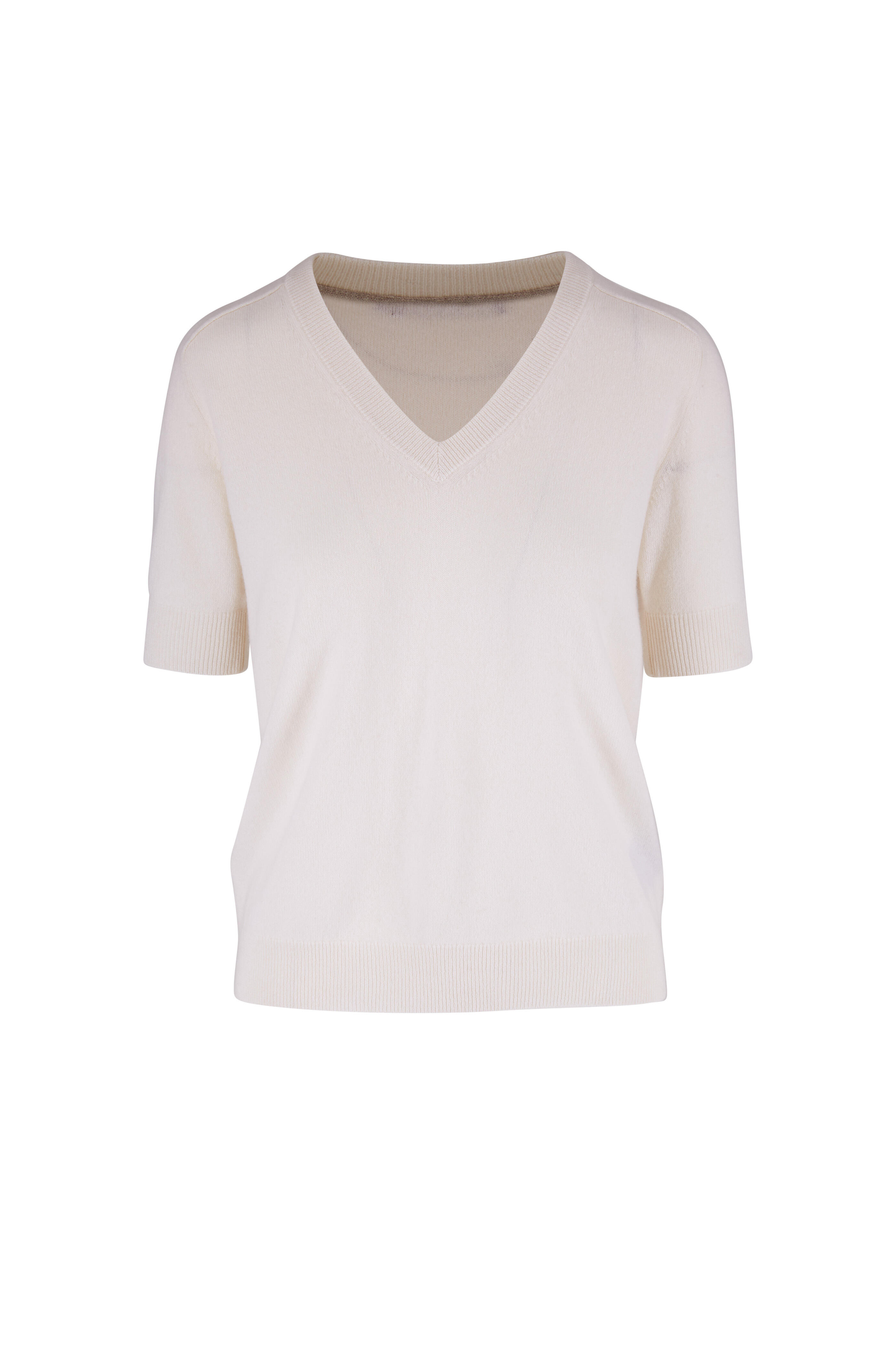Lisa Yang - Leotine Cream Cashmere Short Sleeve Sweater