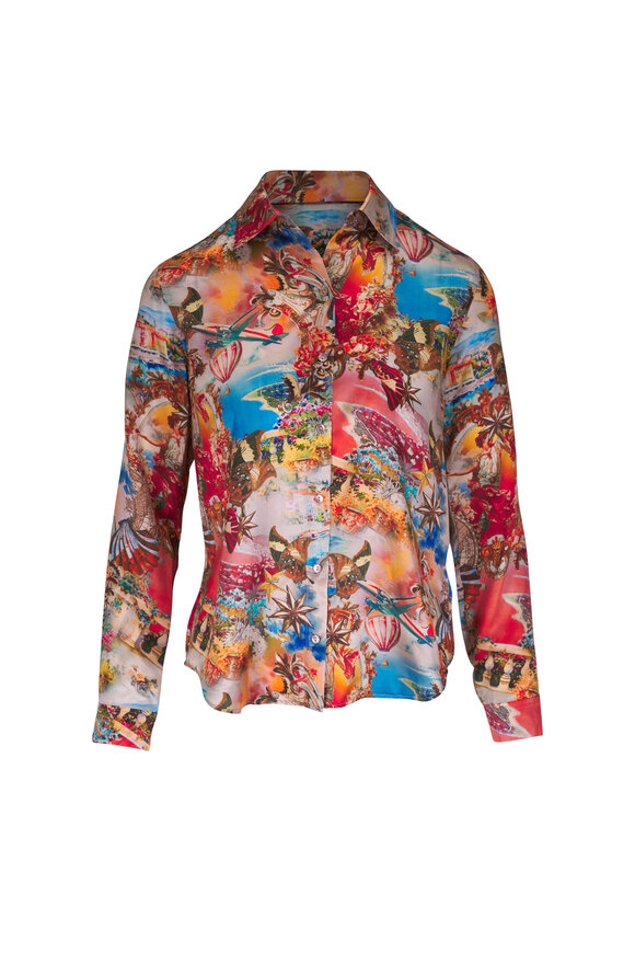 L'Agence Tyler Multicolor Collage Print Silk Blouse - view 1