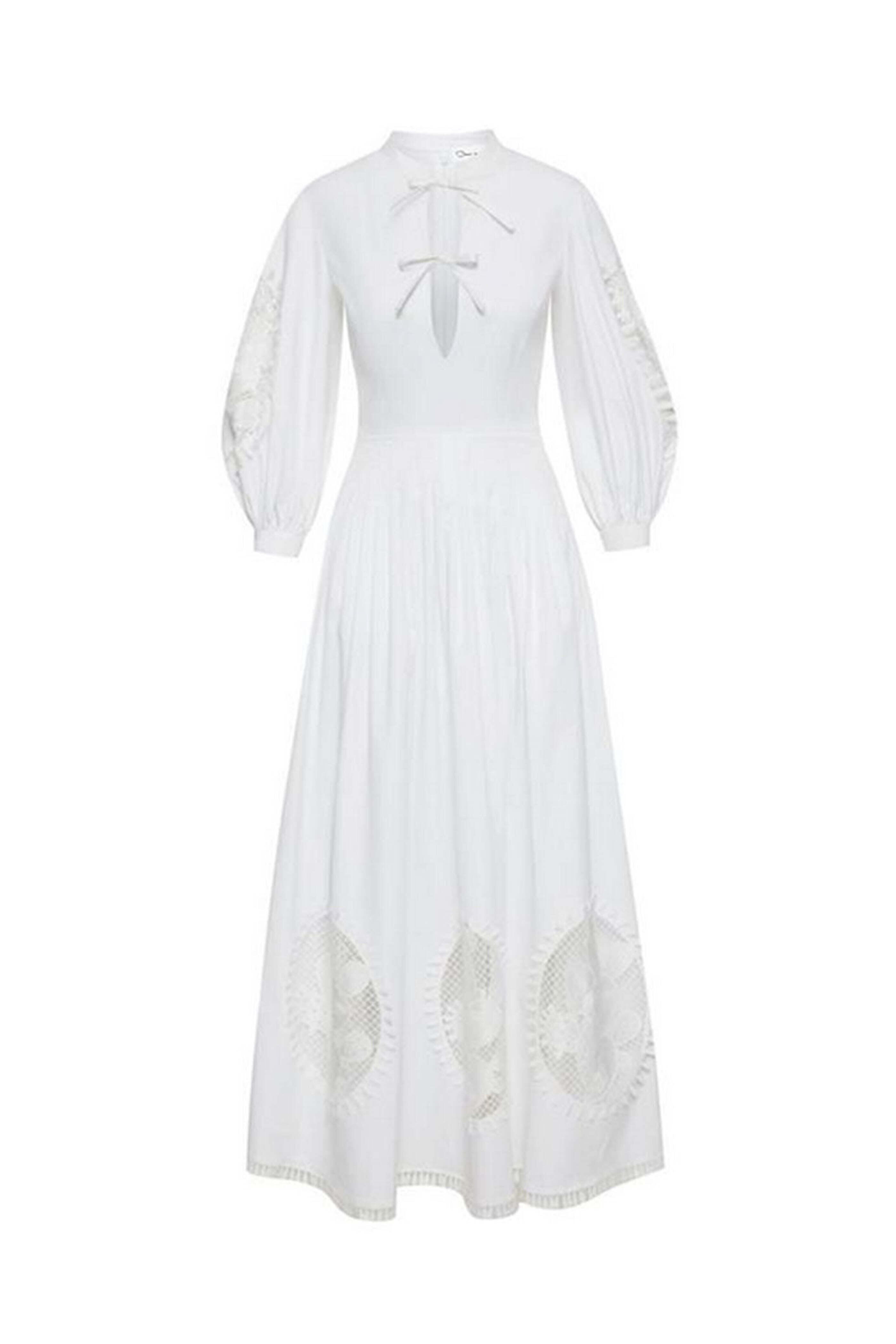 Oscar de la Renta - White Cactus Eyelet Balloon Sleeve Dress