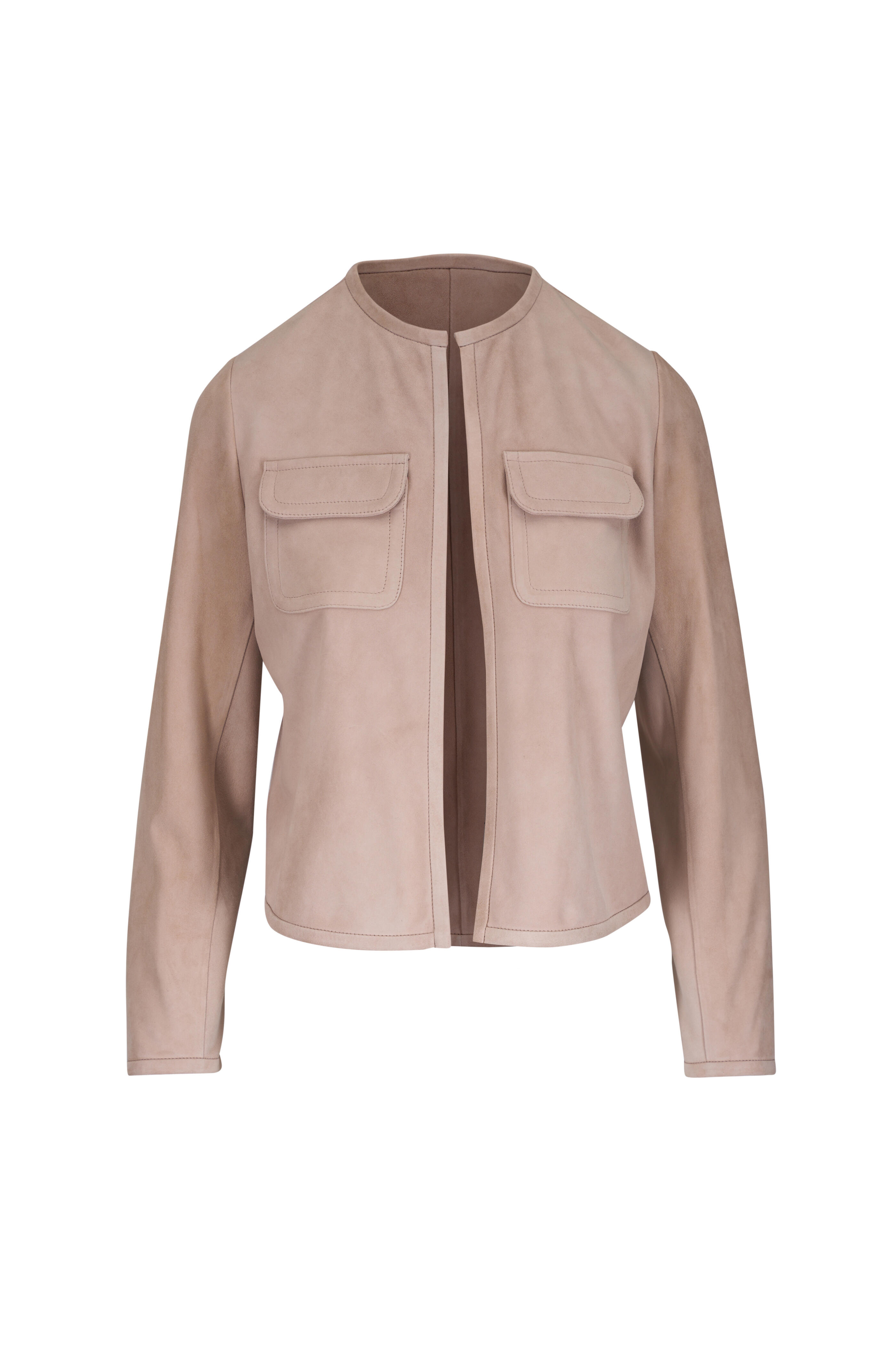 Kiton - Beige Suede Open Front Jacket