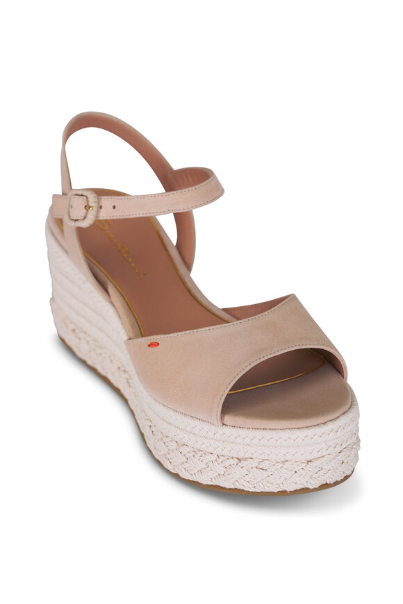 Santoni Vela Beige Suede Platform Wedge, 75mm