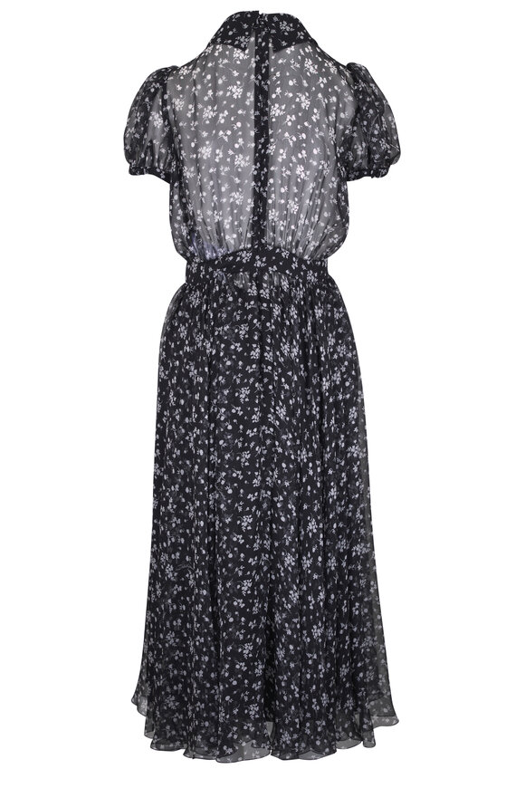 Dolce & Gabbana Black & White Floral Print Chiffon Midi Dress - view 4