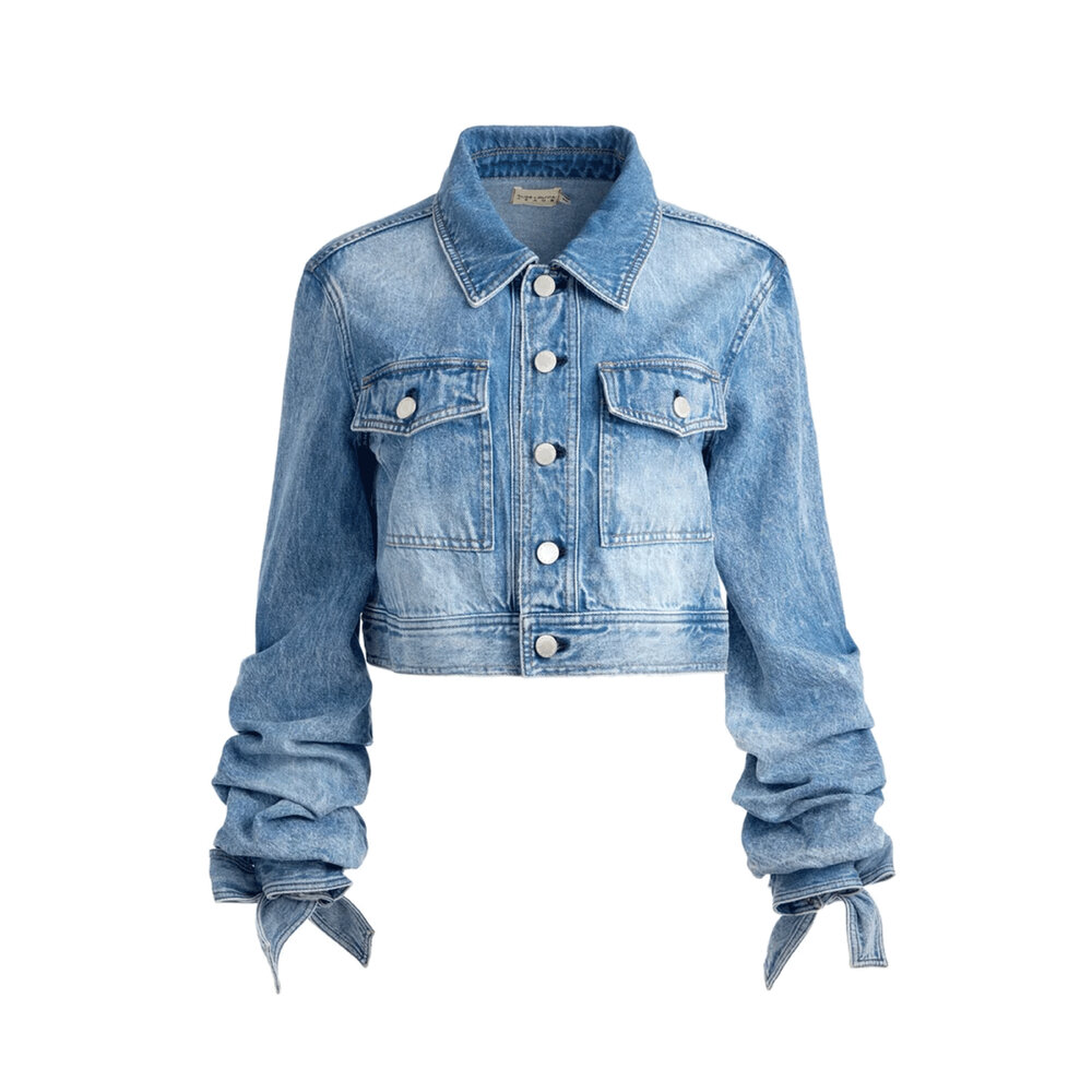 Alice & Olivia - Blue Vintage Tiff Denim Jacket with Tie Sleeve