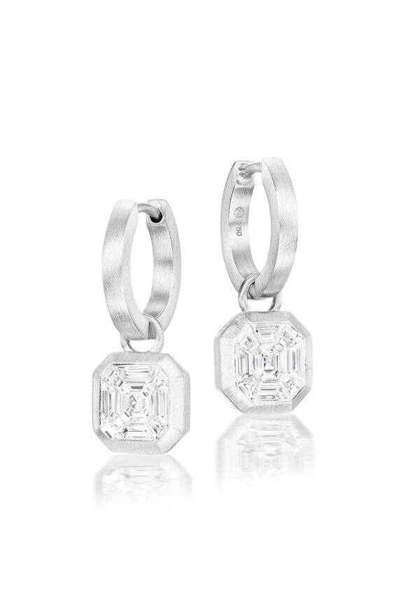 Nam Cho 18k White Gold Diamond Asscher Mosaic Drop Earring