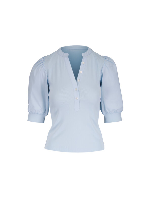 Veronica Beard Coralee River Mist Blue Puff Sleeve Top