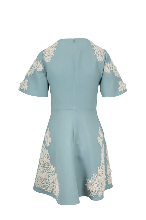 Valentino - Dew Crepe Couture Embroidered Bell Sleeve Dress