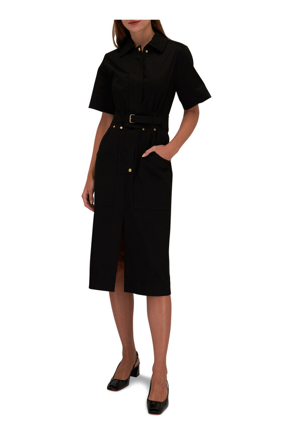 Carolina Herrera - Black Belted Stretch-Cotton Midi Dress 