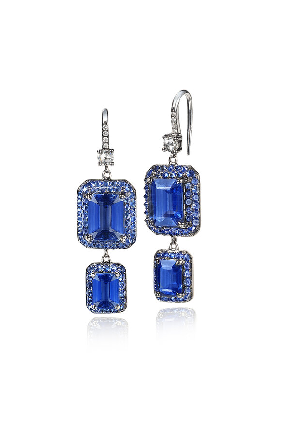 Nam Cho White Gold Double Drop Sapphire & Kyanite Earrings - view 2