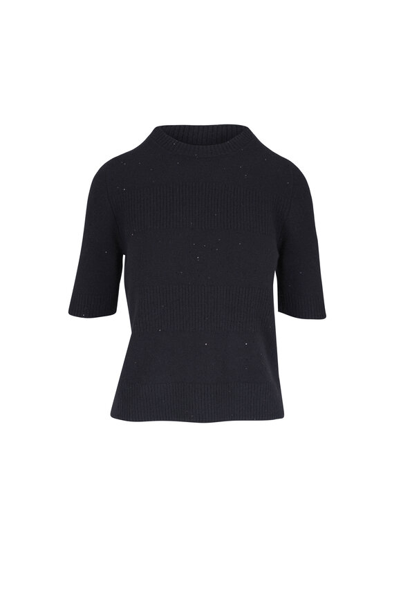 D.Exterior Black Tonal Stripe Sequin Sweater