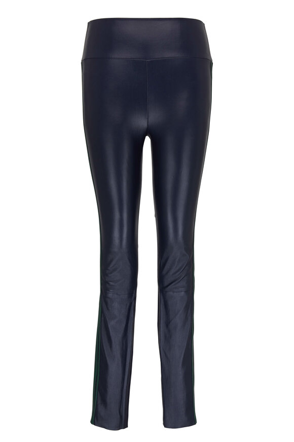 SPRWMN - Midnight & Green Striped Ankle Leather Legging