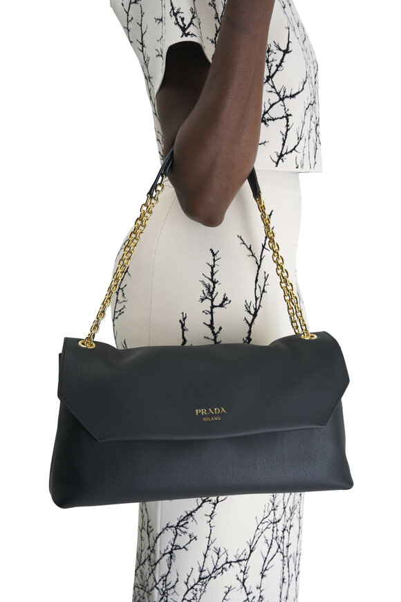 Prada - Medium Black Soft Grain Leather Chain Bag 