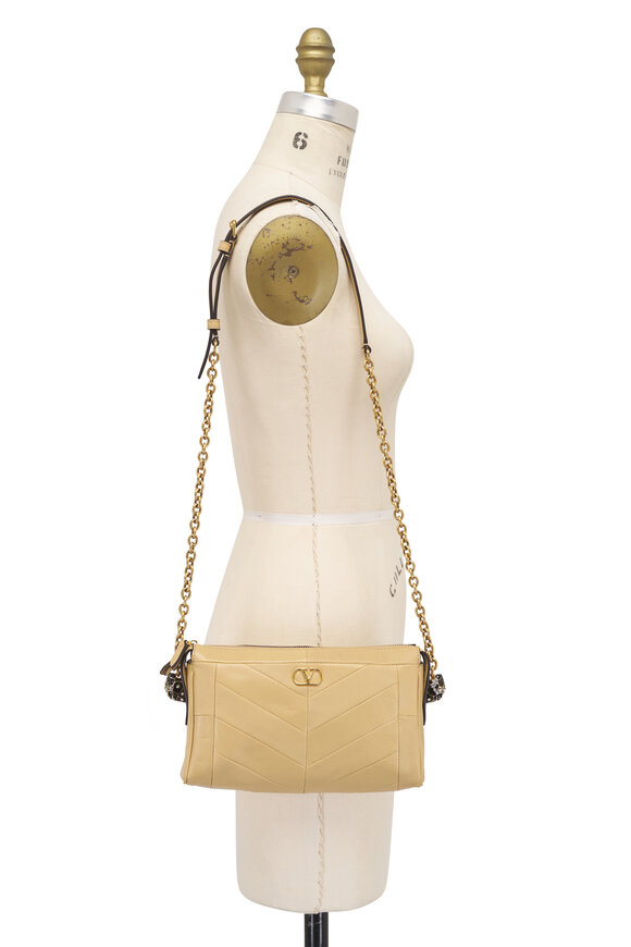 Valentino Garavani Small Panthea Gold Beige Leather Crossbody Bag - view 6