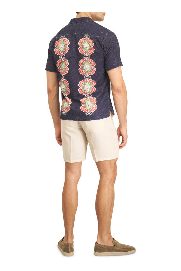 Orlebar Brown Maitan Broderie Anglaise Navy Blue Sport Shirt - view 4