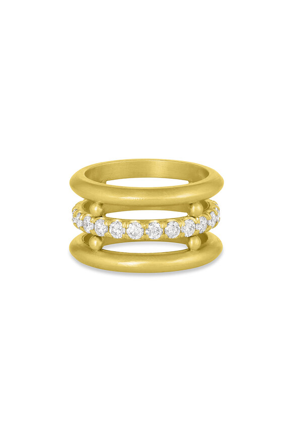Leigh Maxwell 18k Yellow Gold Diamond Bar Triple Band Ring - view 1