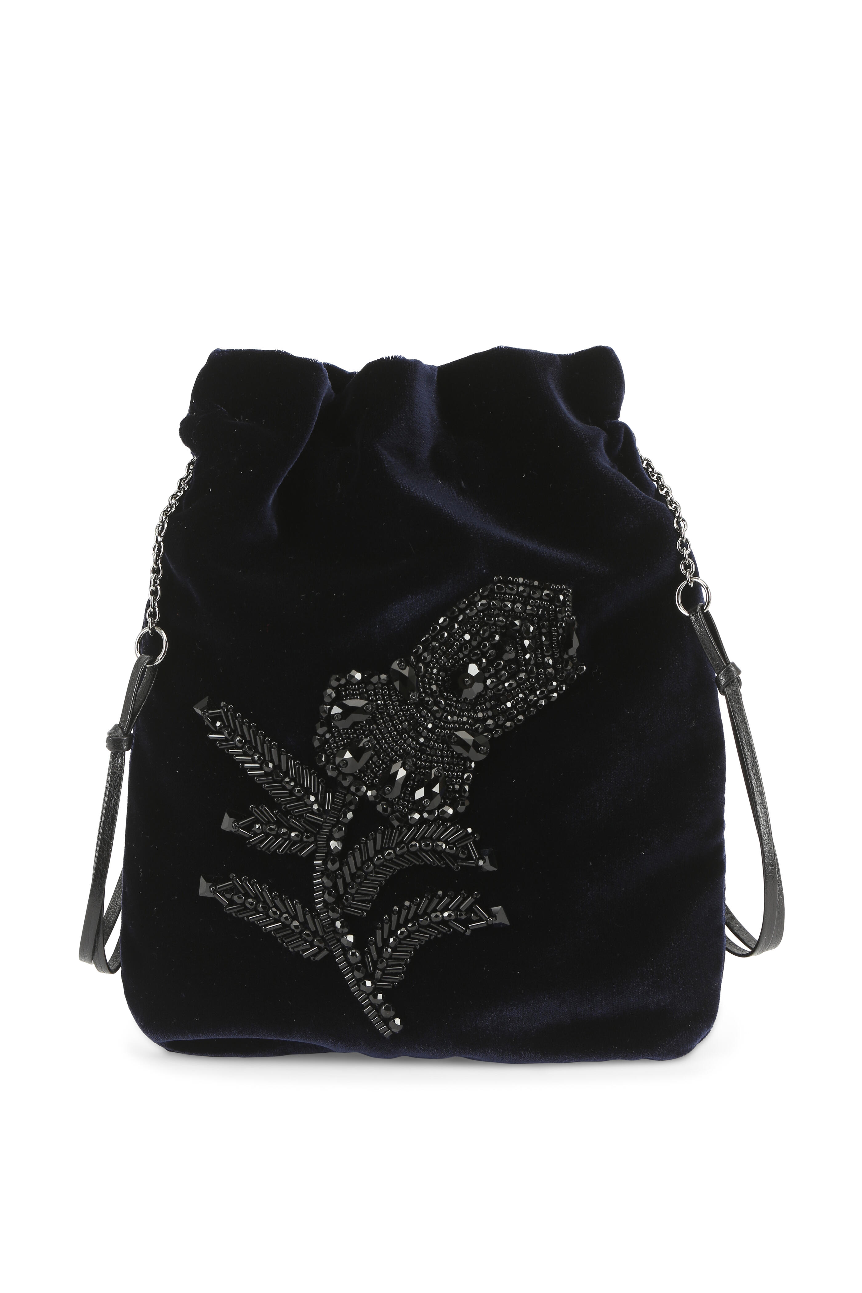 Prada - Navy Blue Velvet Crystal Embroidered Pouch