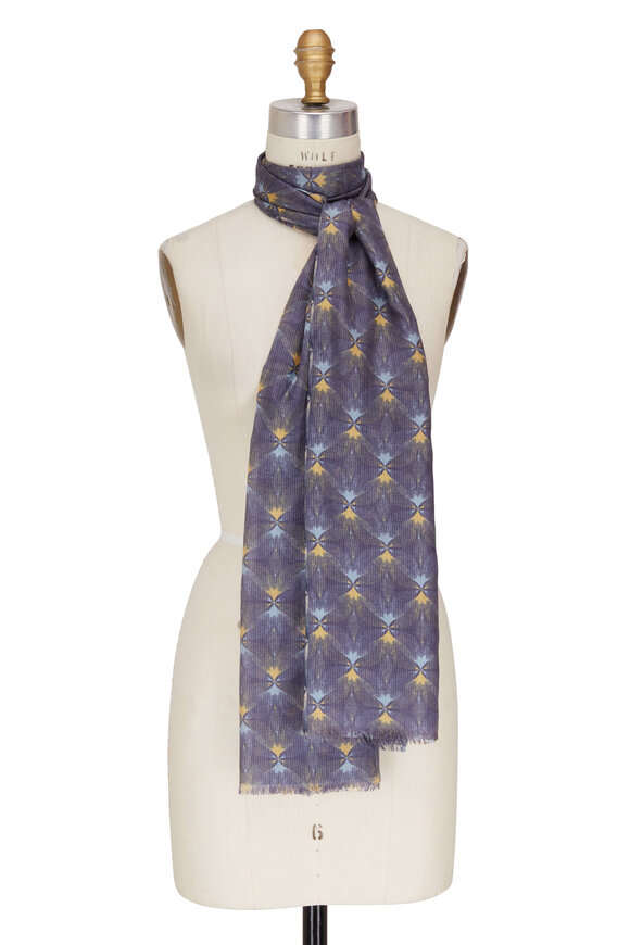 Kinross - Indigo Multi Modern Geo Print Scarf