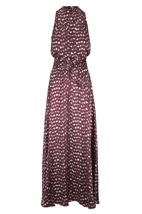 Kiton Graphic Print Plum Silk Sleeveless Maxi Dress - view 1