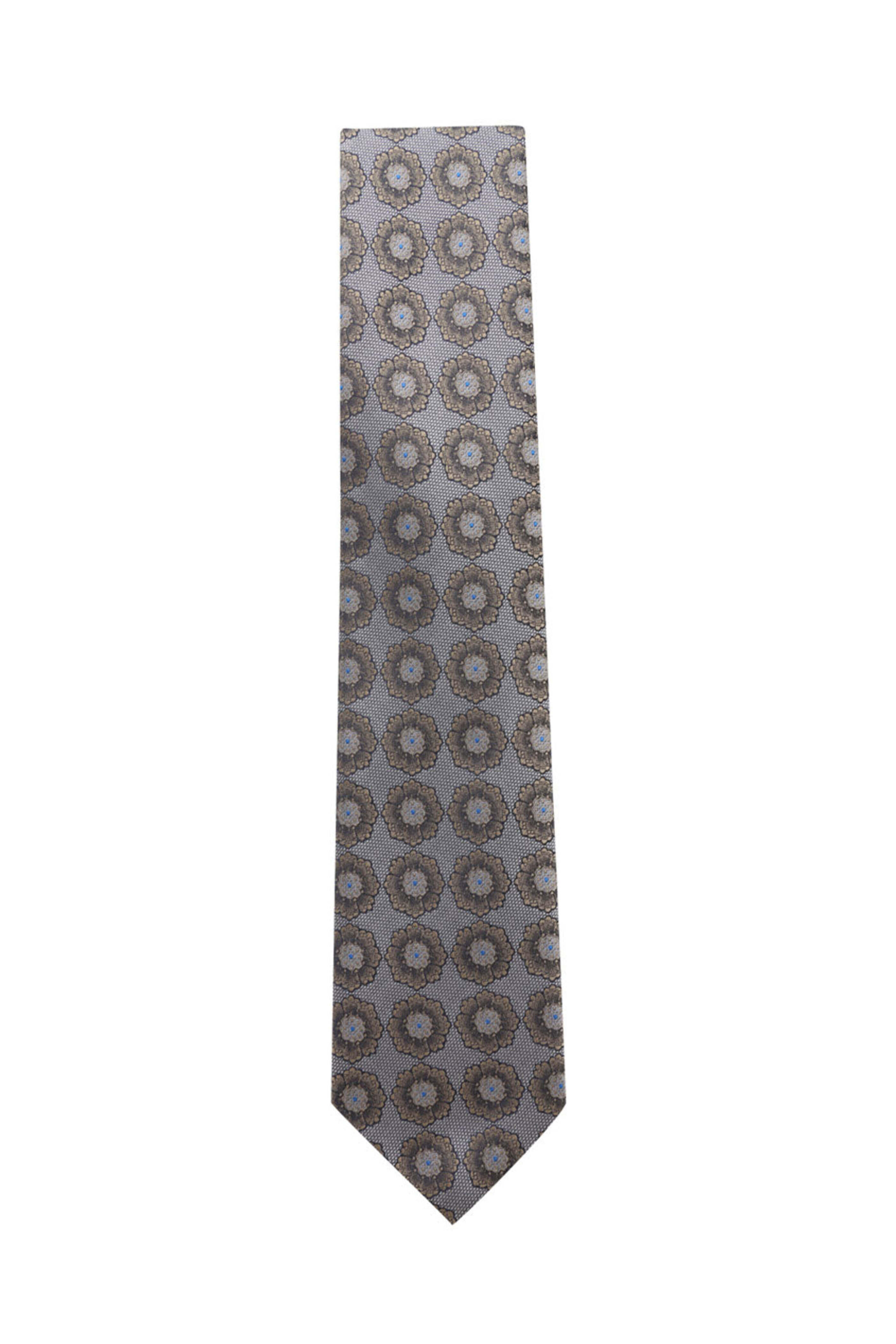 Geoff Nicholson - Grey and Brown Medallion Print Silk Tie
