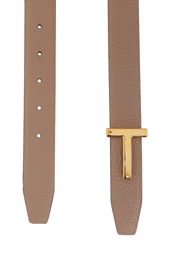 Tom Ford - T Taupe & White Leather Reversible Belt