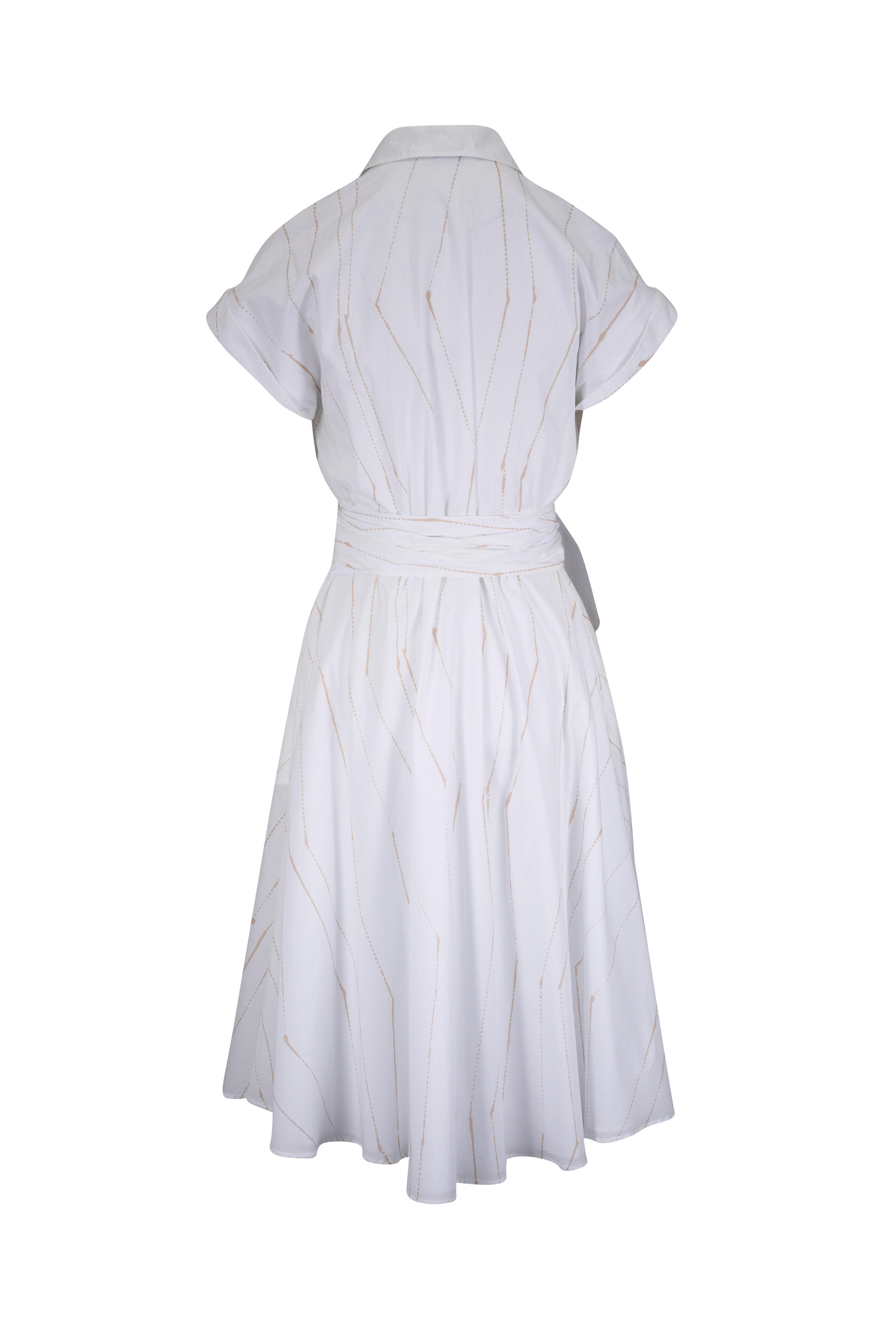 Kiton - White & Tan Stripe Cotton Shirtdress