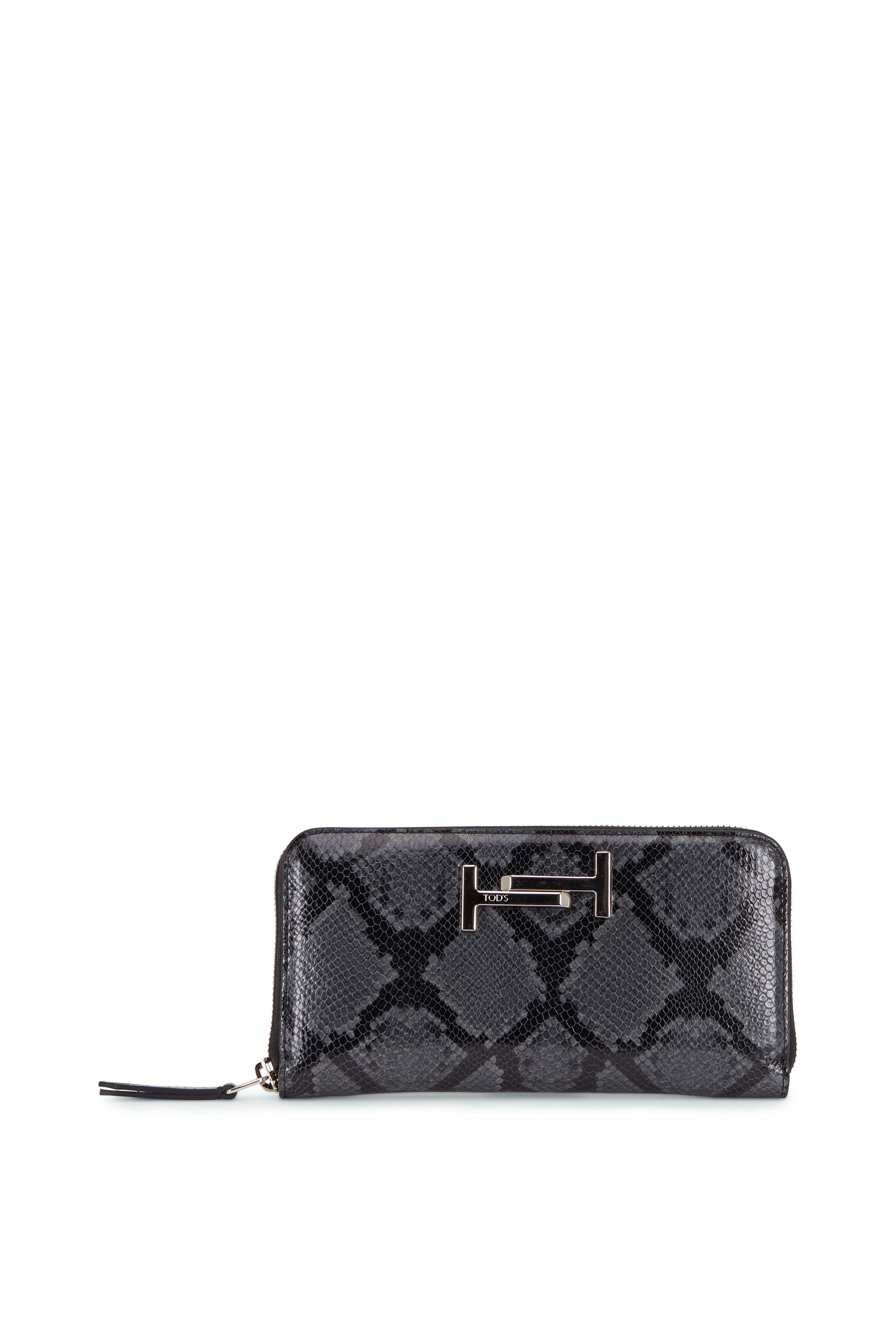 Tod's - Double T Dark Gray Python Print Leather Zip Wallet