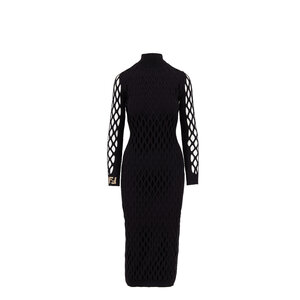 Fendi - Black Knit Open Weave Layered Long Dress