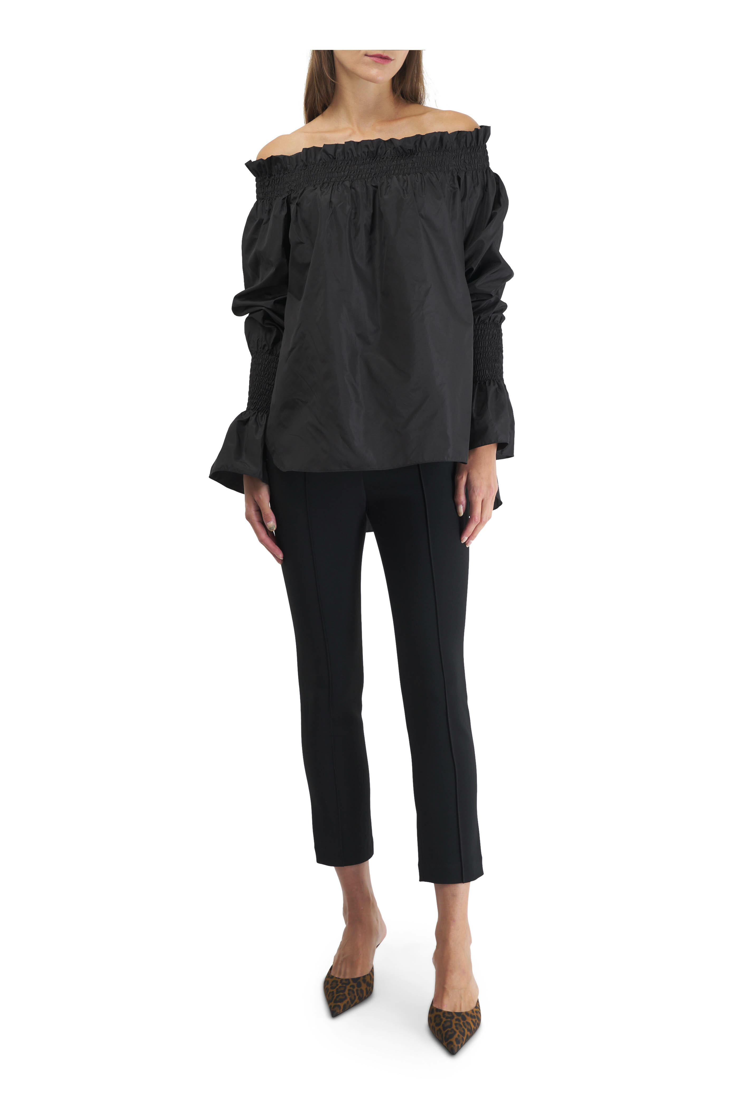 Adam Lippes - Black Off-The-Shoulder Silk Blouse