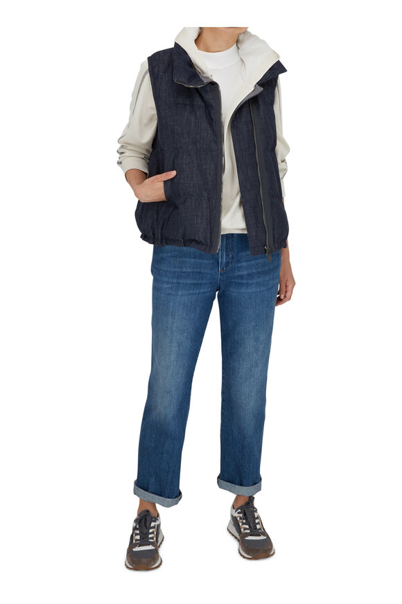 Brunello Cucinelli - Dark Denim Quilted Puffy Vest