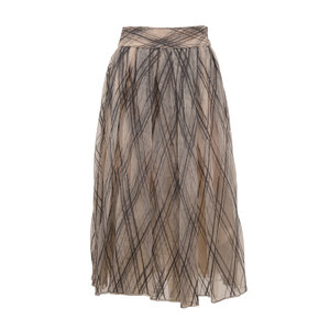 Brunello Cucinelli Oat Tulle Diamond Embroidered Midi Skirt