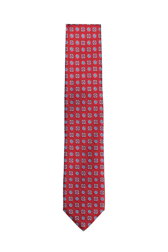 Geoff Nicholson Red & Blue Medallion Silk Necktie