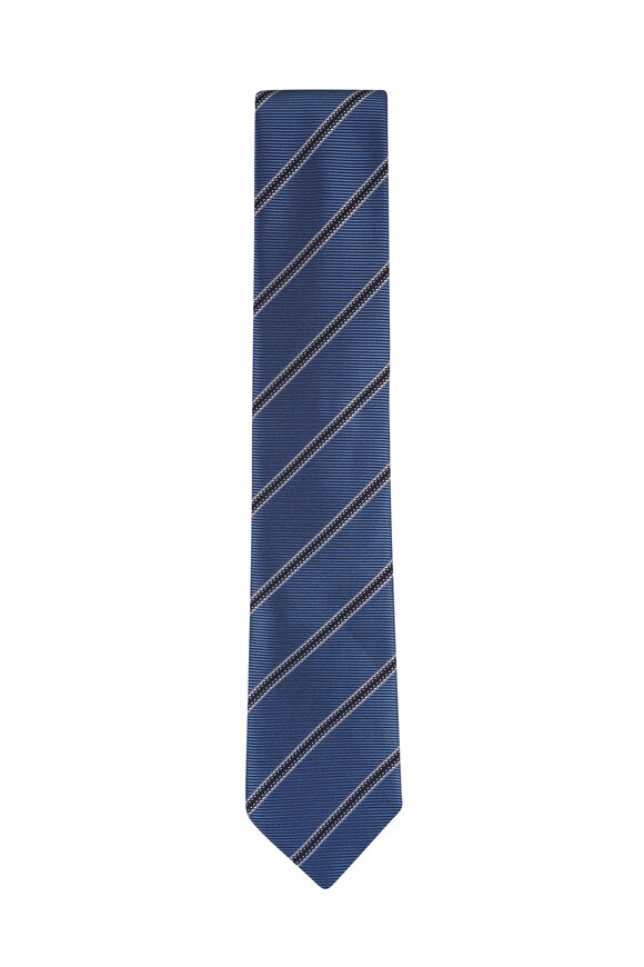 Canali Medium Blue Stripe Silk Necktie - view 1