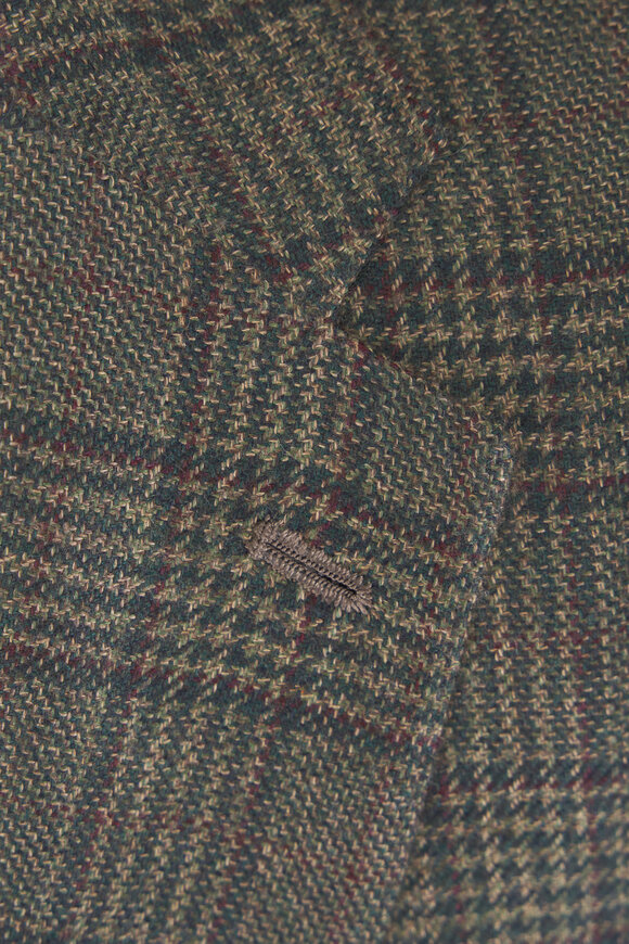 Kiton Olive Prince Of Wales Cashmere Sportcoat - view 5