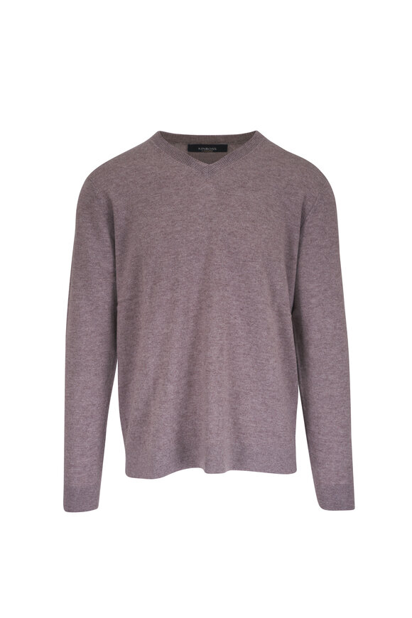 Kinross Taupe Cashmere V-Neck Sweater