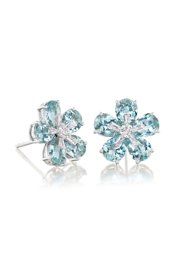 Nam Cho 18k White Gold Georgian Rose Aquamarine Earrings