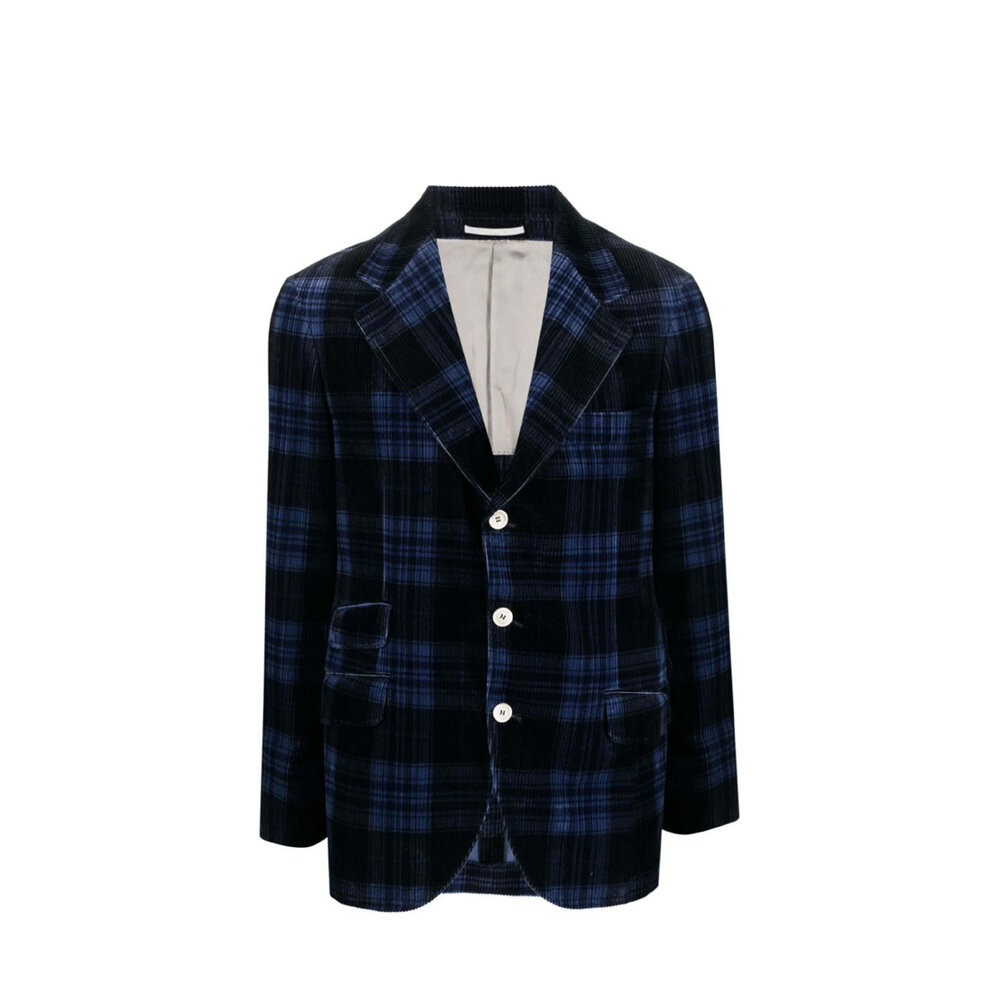 Brunello Cucinelli - Blue and Black Prince of Wales Corduroy