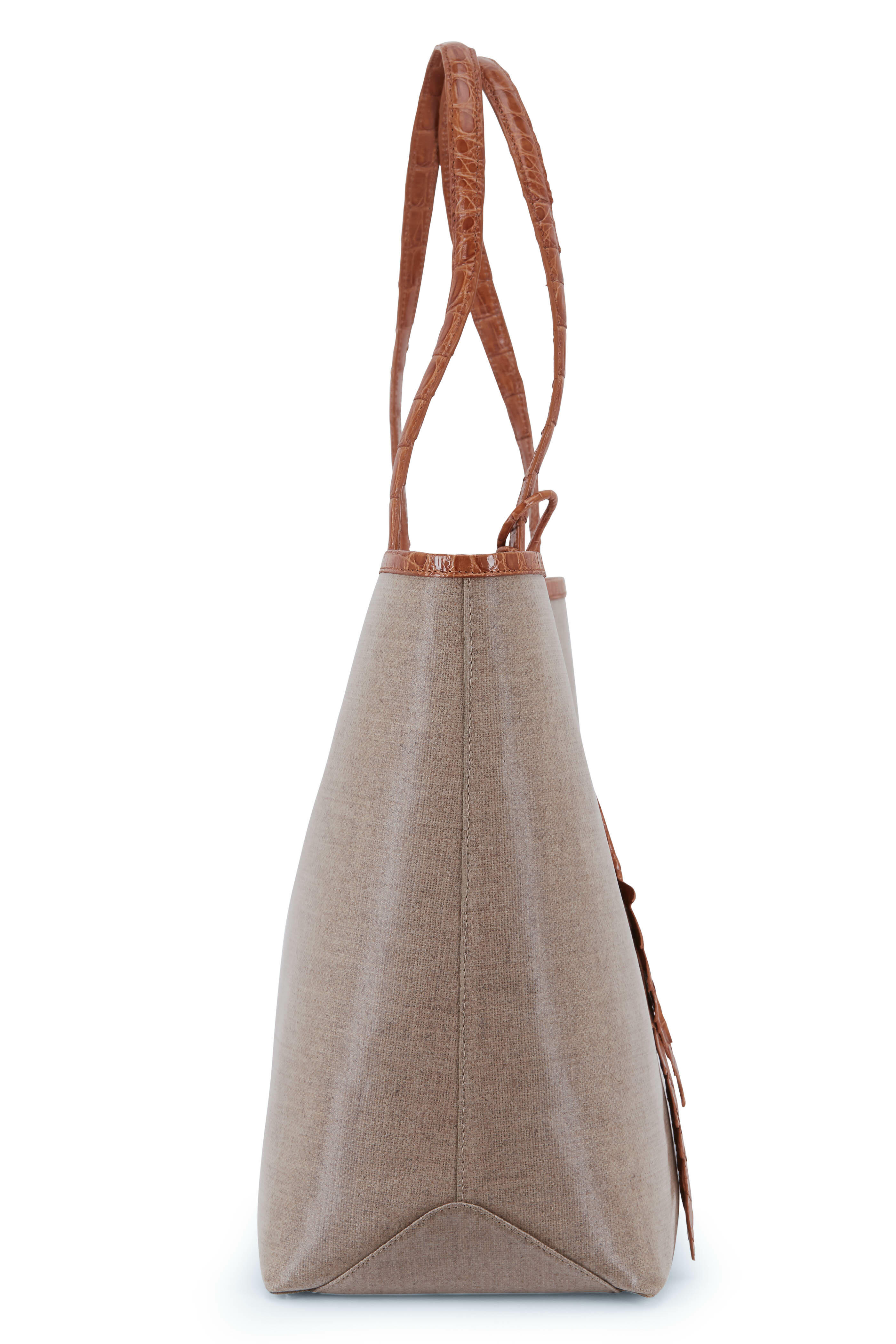 Nancy Gonzalez - Erica Cognac Coated Linen & Crocodile Tote